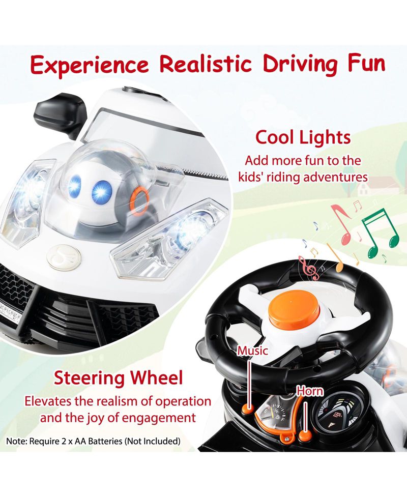 3-in-1 Sliding Walker w/ Adjustable Canopy Horn Music & Light for Boys & Girls