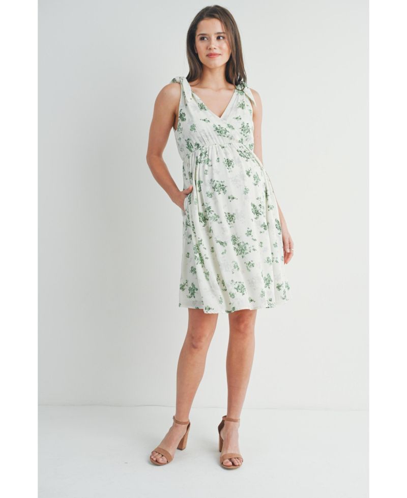 Women's Nursing Floral Empire Waist Sleeveless Dress with Pockets
