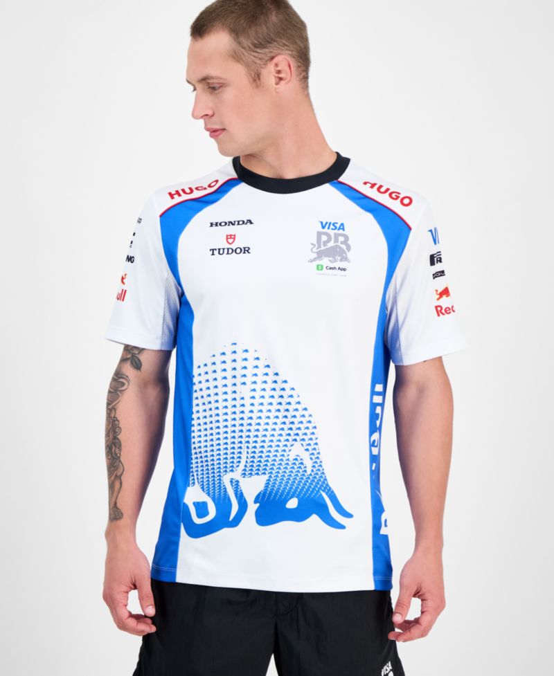 Men's Oversized Short Sleeve Crewneck Sponsor Logos Graphic T-Shirt