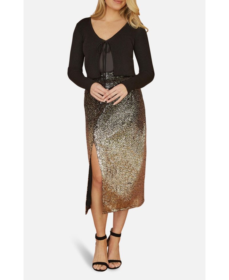 Women's Sequin High-Waisted Ombre Midi Skirt