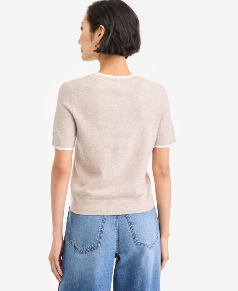 Women's Short-Sleeve Scallop-Trim Sweater