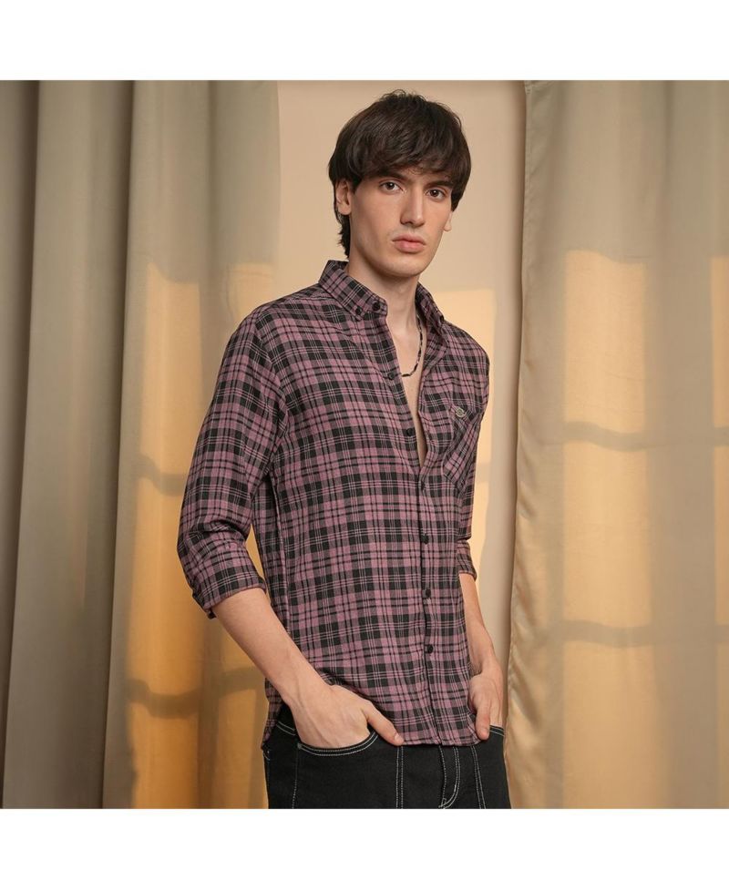 Men's Mauve Pink & Charcoal Black Tartan Plaid Shirt