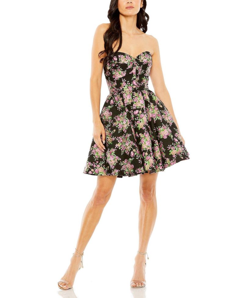 Women's Strapless Brocade Mini Dress
