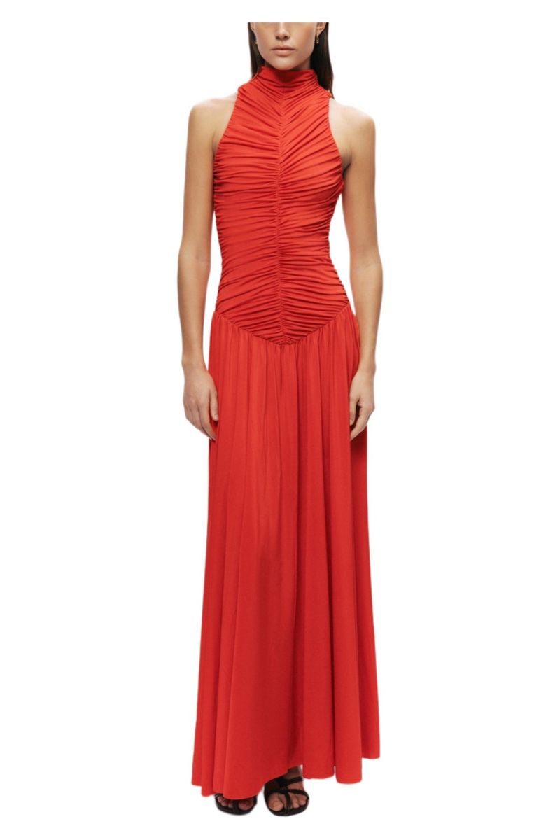 Women's Ruched High-Neck Maxi Dress