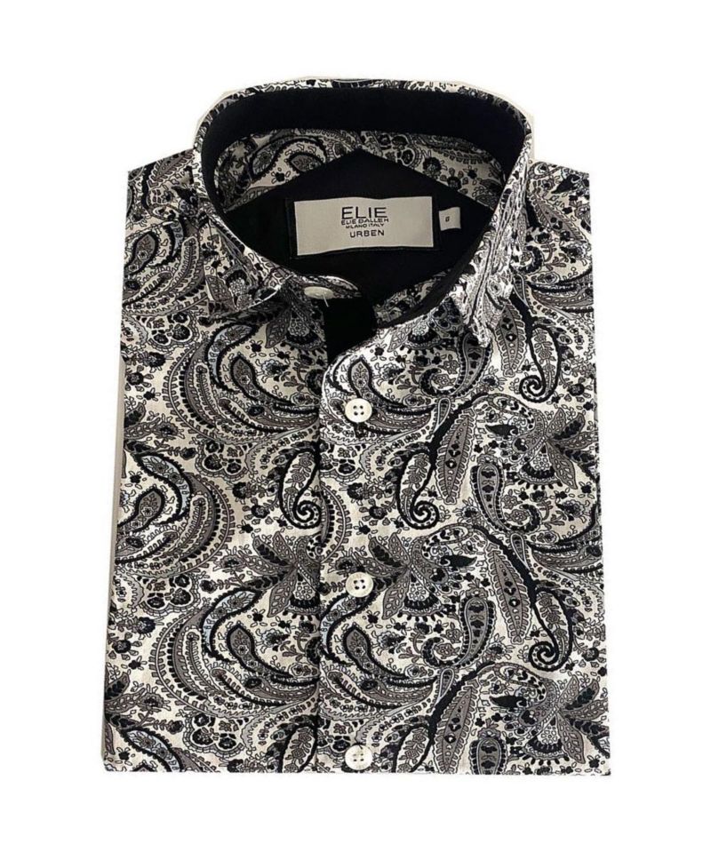 Little Boys Black Paisley Slim Fit Shirt