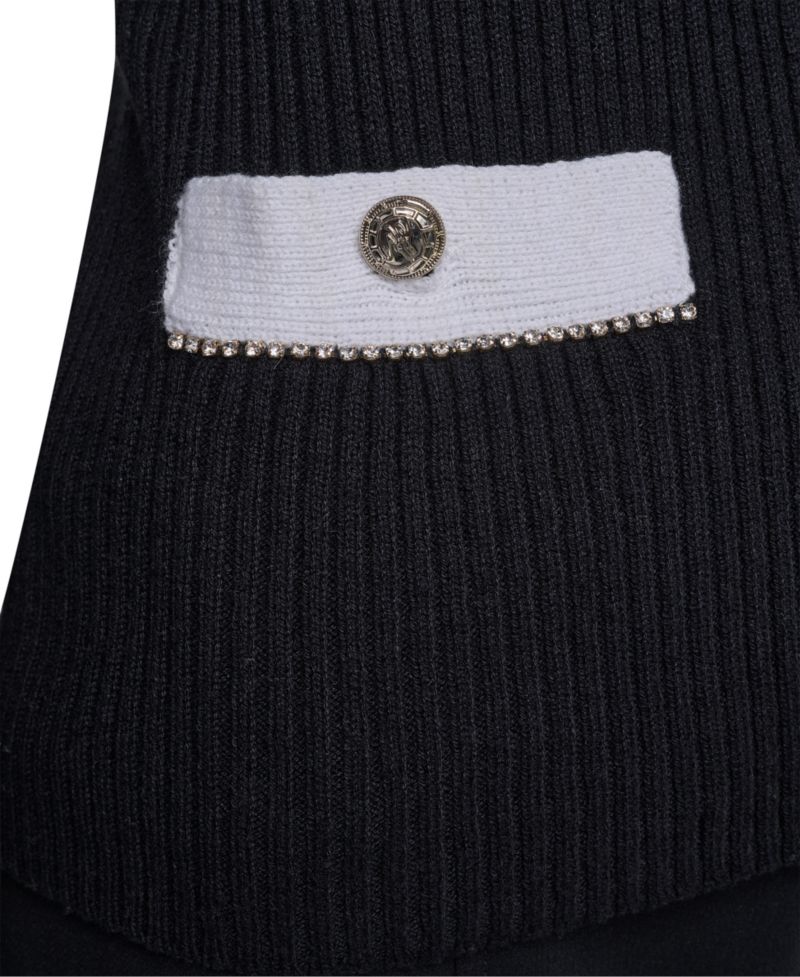Women's Colorblock Fitted Crewneck Cotton-Blend Cardigan Sweater
