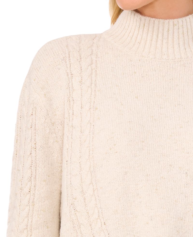 Women's Mock Neck Cable-Knit Drop-Shoulder Sweater