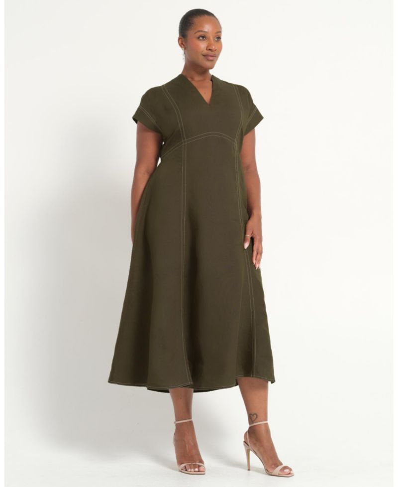 Plus Size Arden Contrast Stitch Linen Maxi Dress