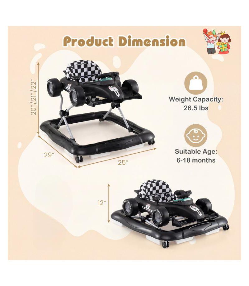 Toddler 4-in-1 Push Walker Activity Center Height Adjustable with Music
