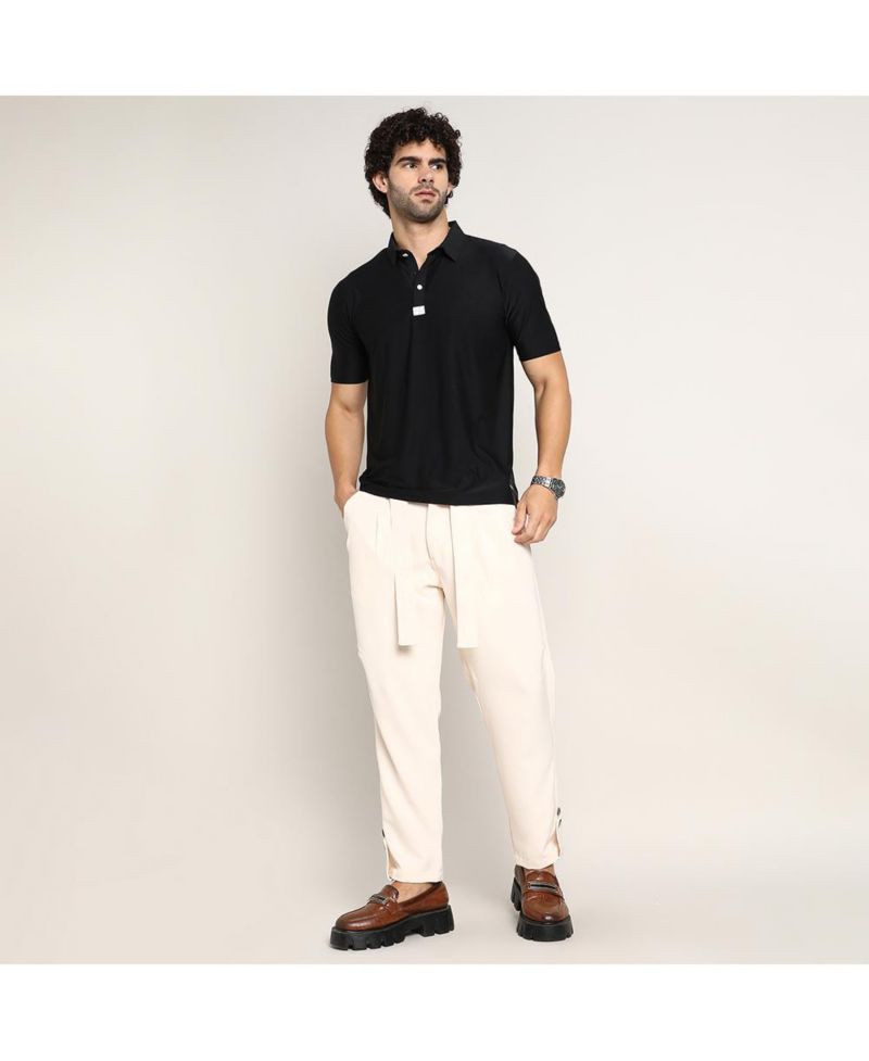 Men's Obsidian Black Seamless Solid Polo T-Shirt