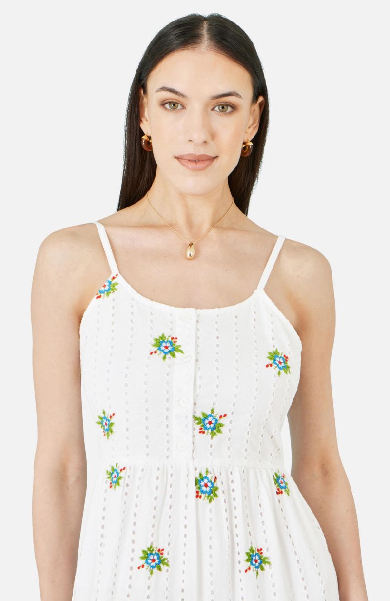 Women's Embroidered Broderie Midi Sun Dress