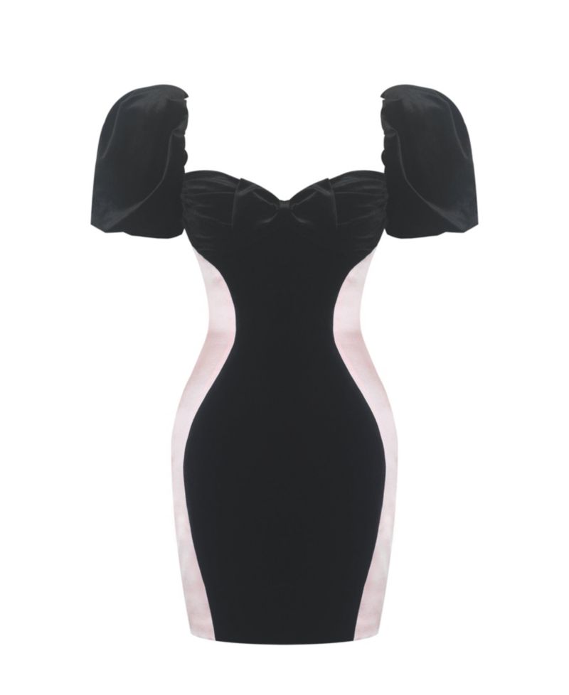 Women's Nova Black Contoured Sweetheart Puff Sleeve Mini Dress