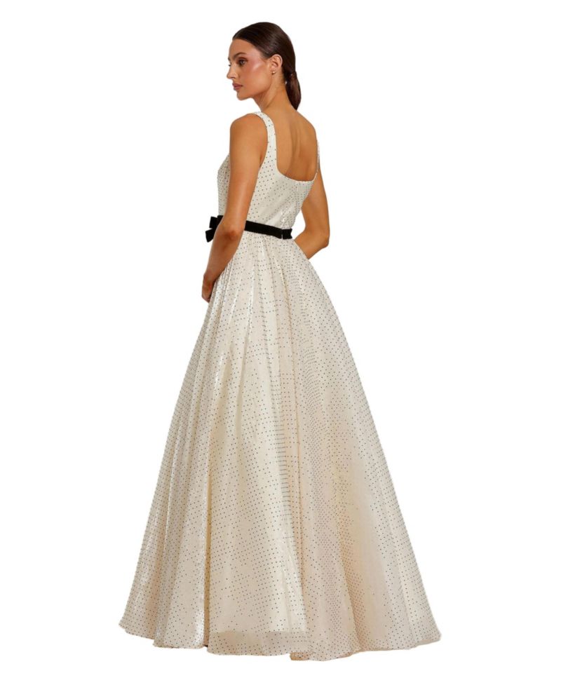 Women's Polka Dot Organza Square Neck Ballgown with Velvet Bow