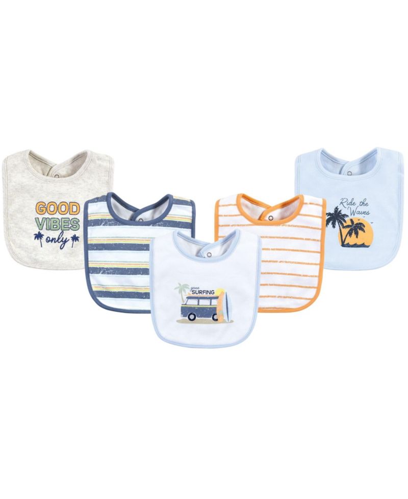 Boys 5Pk of Soft Interlock Baby Bibs