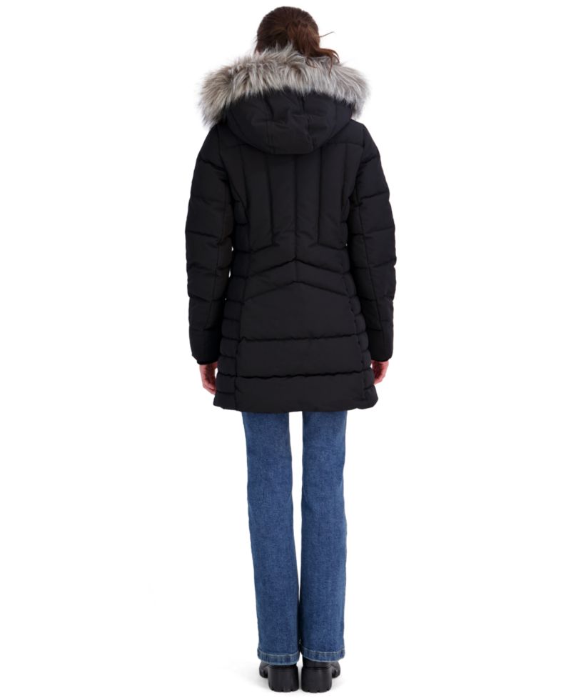 Women's Faux Fur Trim Hooded Puffer Coat