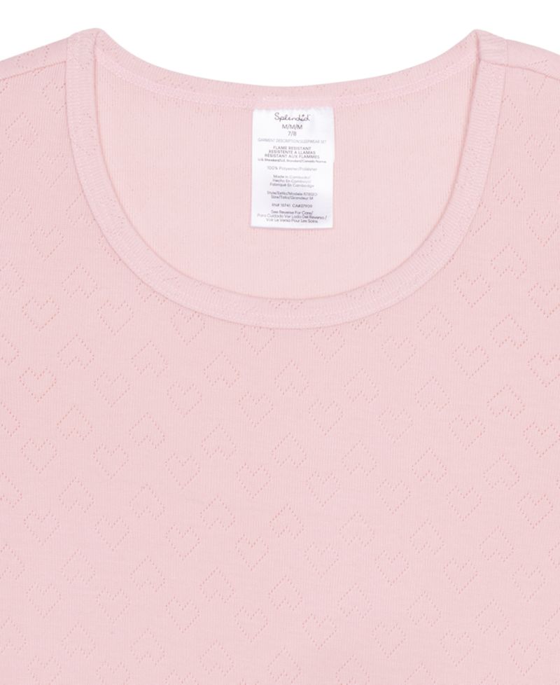 Girls' 6-16 Heart Pointelle Round Neck T-Shirt & Pants, 2-Piece Set