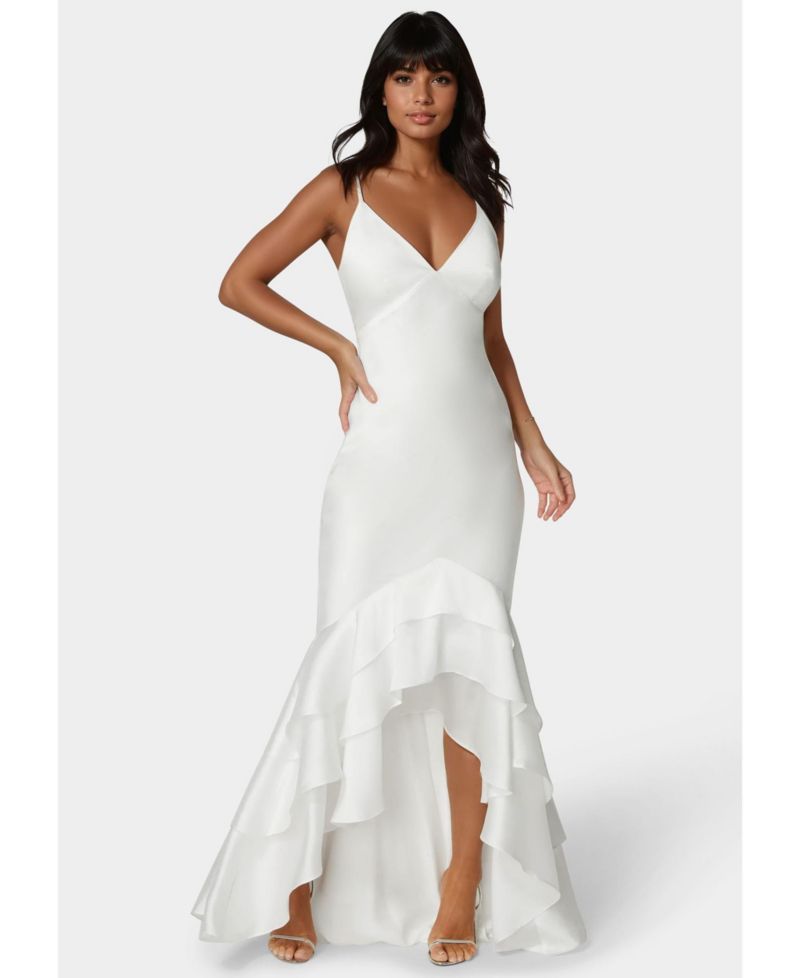 Women's Tiered Satin High Low Gown