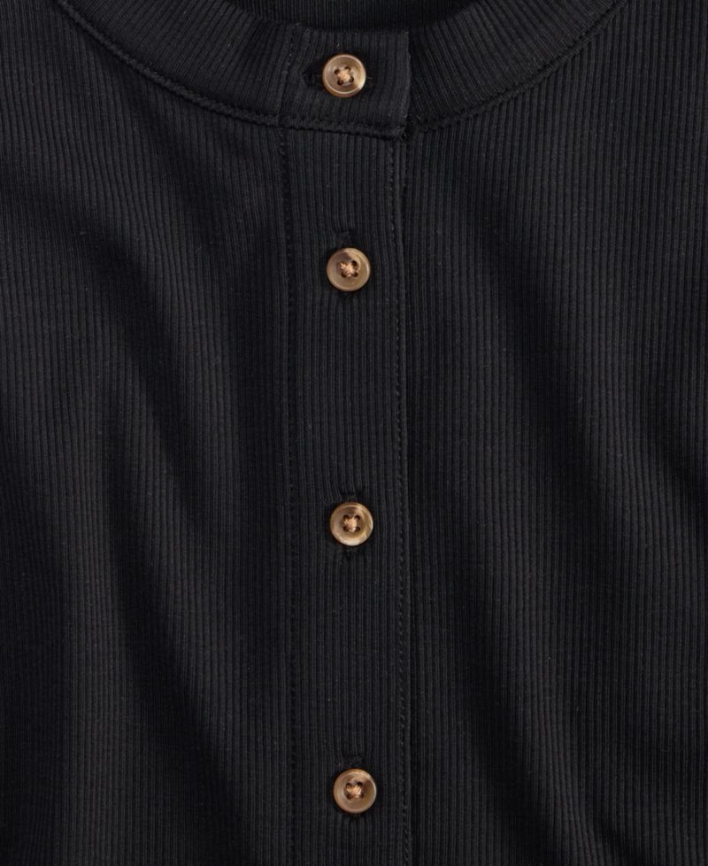 Women's Rib-Knit Short-Sleeve Button Front Top