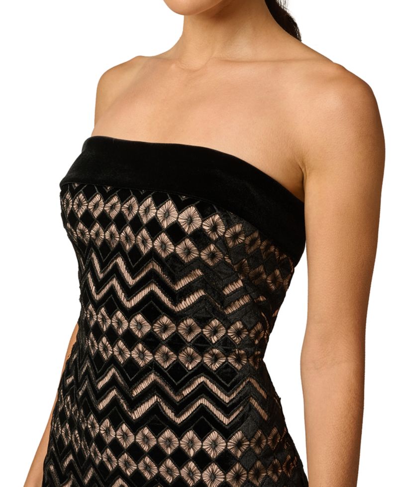 Women's Geometric Velvet Strapless Midi Dress