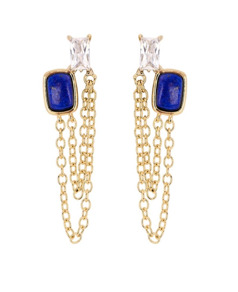 Gold-Plated Lapis Howlite Simulated Cubic Zirconia Chain Drop Earrings