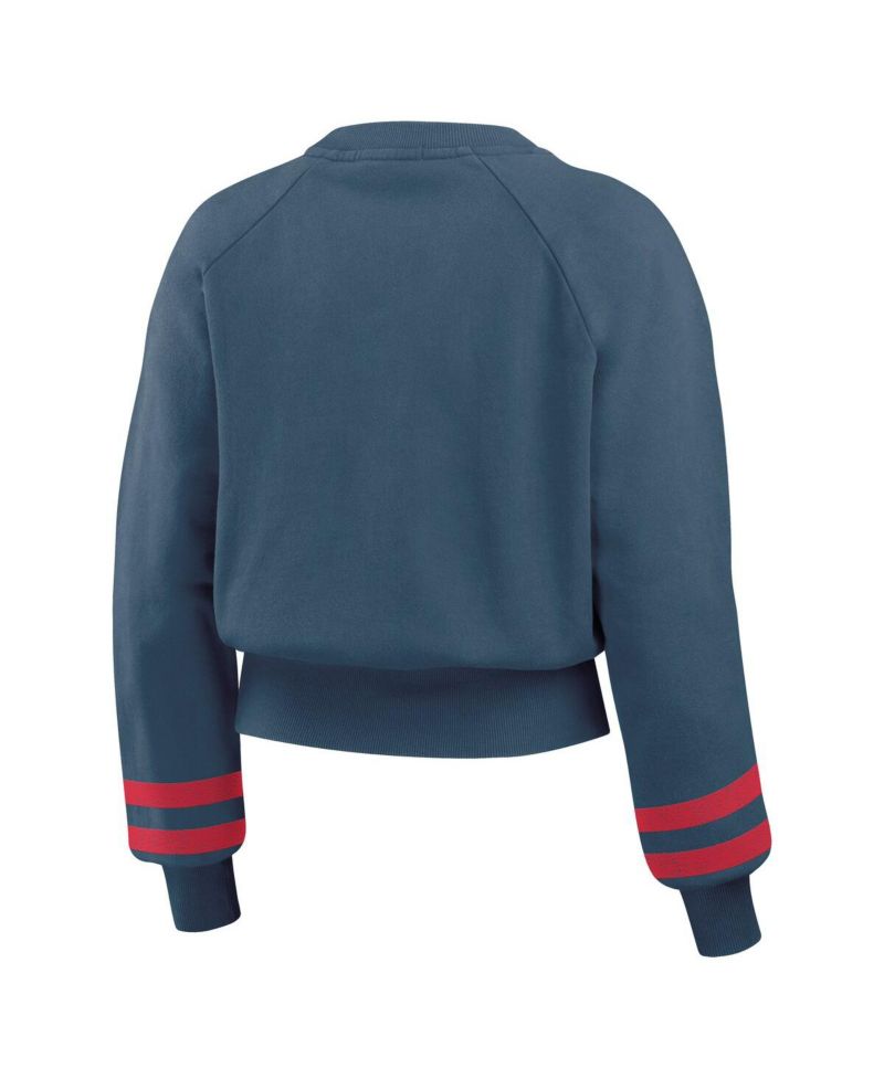 Women's Navy Cleveland Guardians Vintage Washed Cropped Pullover Sweatshirt