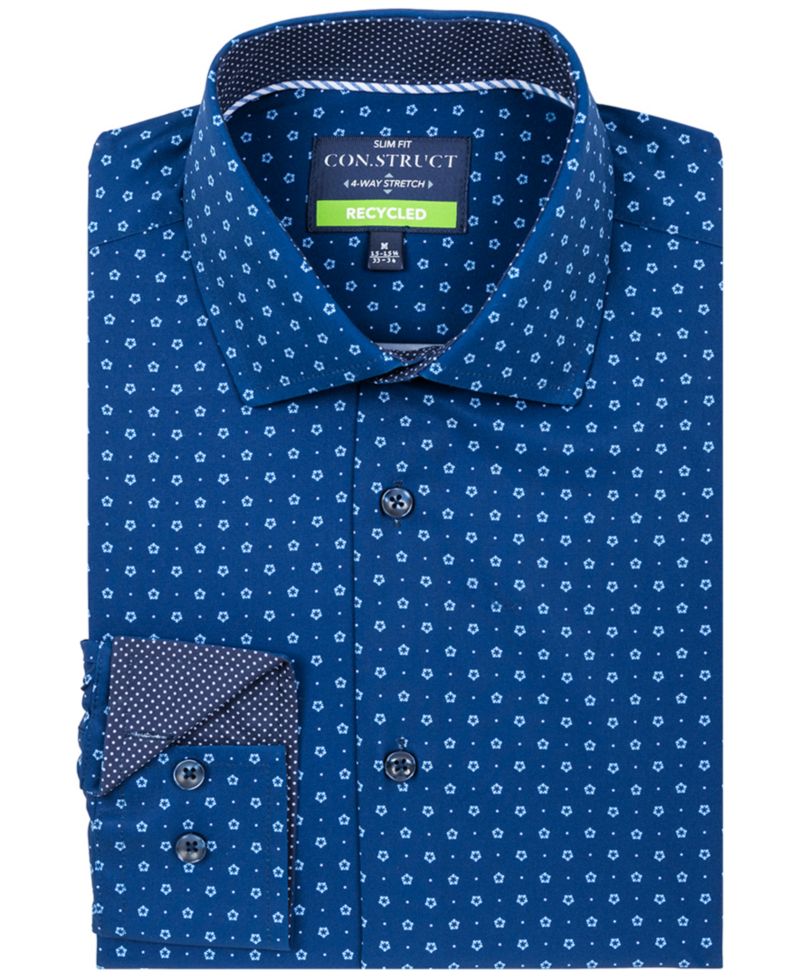 Men's Slim-Fit 4-Way Stretch Floral-Print Dress Shirt