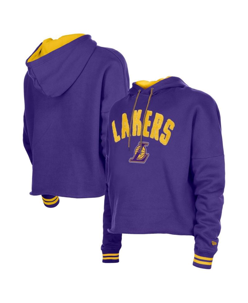 Women's Purple Los Angeles Lakers Boxy Raw Edge Pullover Hoodie