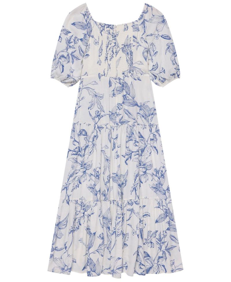 Women's Floral-Print Dropped-Waist Short-Sleeve Maxi Dress