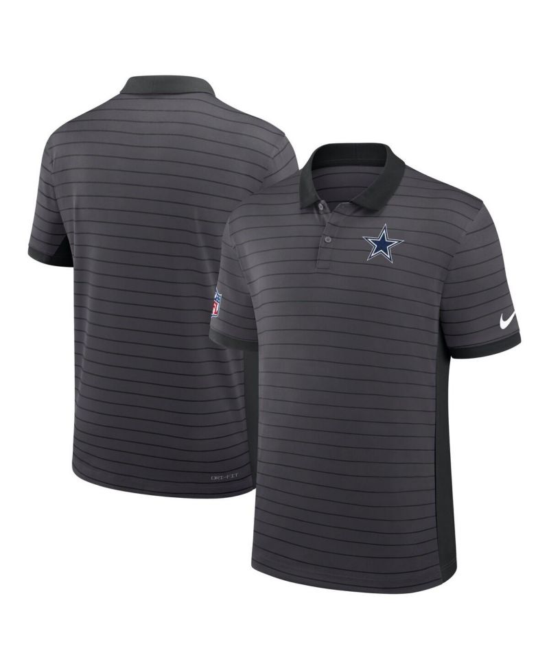 Men's Gray Dallas Cowboys Sideline Victory Stripe Performance Polo Shirt