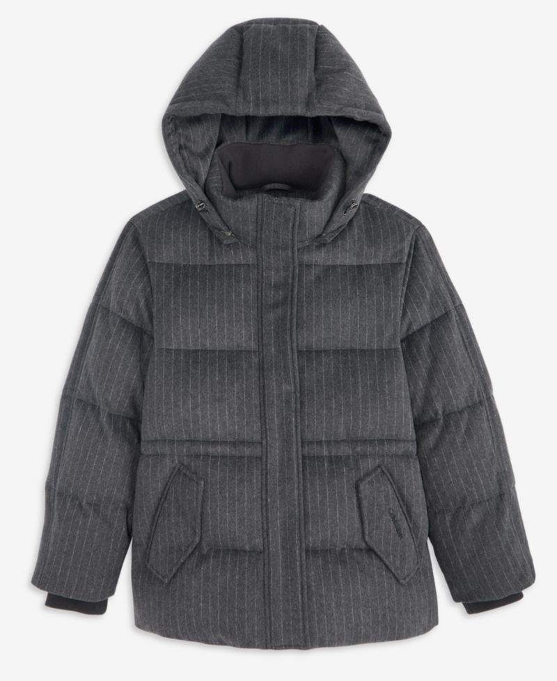 Women's Pinstripe Quilted Hooded Puffer Coat