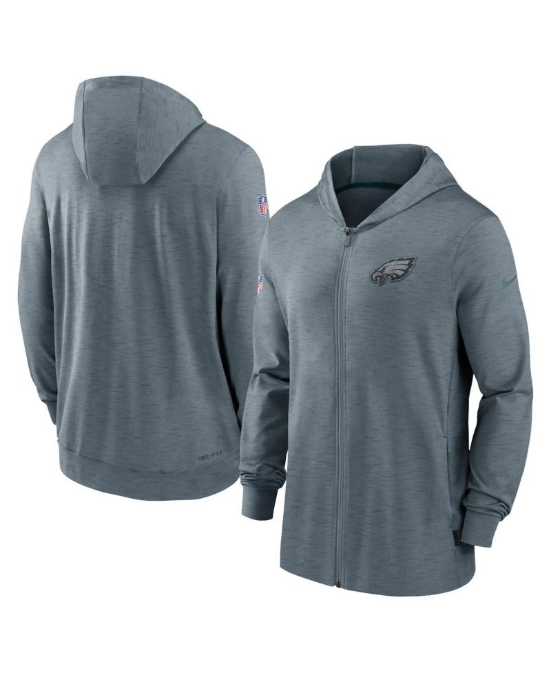 Men's Heather Gray Philadelphia Eagles Sideline Team Pop Full-Zip Hoodie Jacket