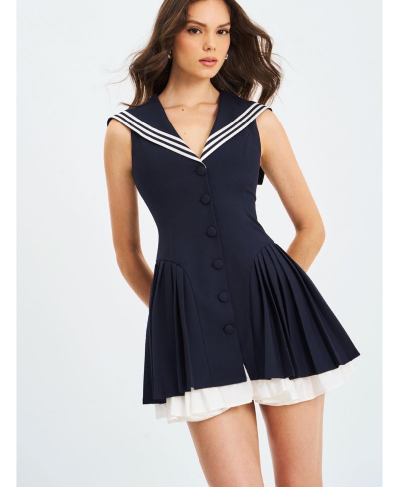 Women's Calliope Navy Sailor Pleated Mini Dress