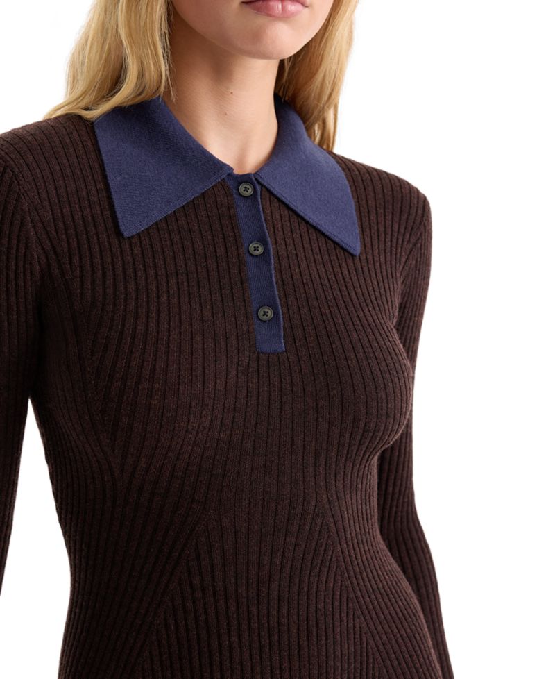 Women's Collared Long-Sleeve Sweater Dress