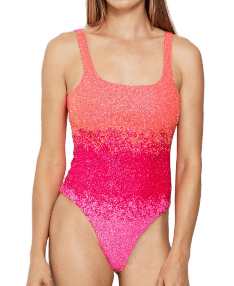 Women's Ombre Hand Beaded Embellished One Piece Swimsuit