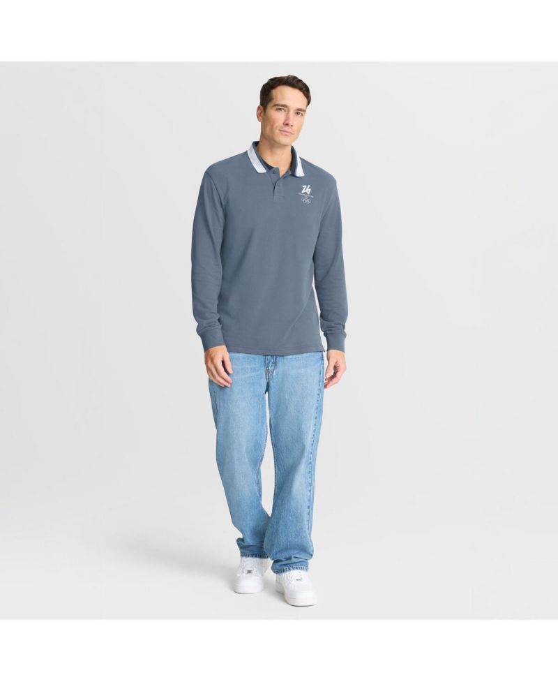 Men's Blue Milano Cortina 2026 Winter Olympics Tipped Long Sleeve Polo Shirt