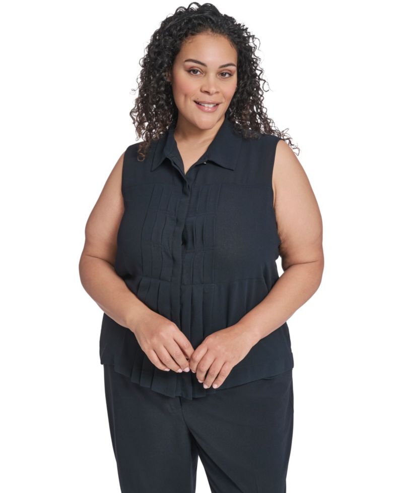 Plus Size Collared Neck Sleeveless Top