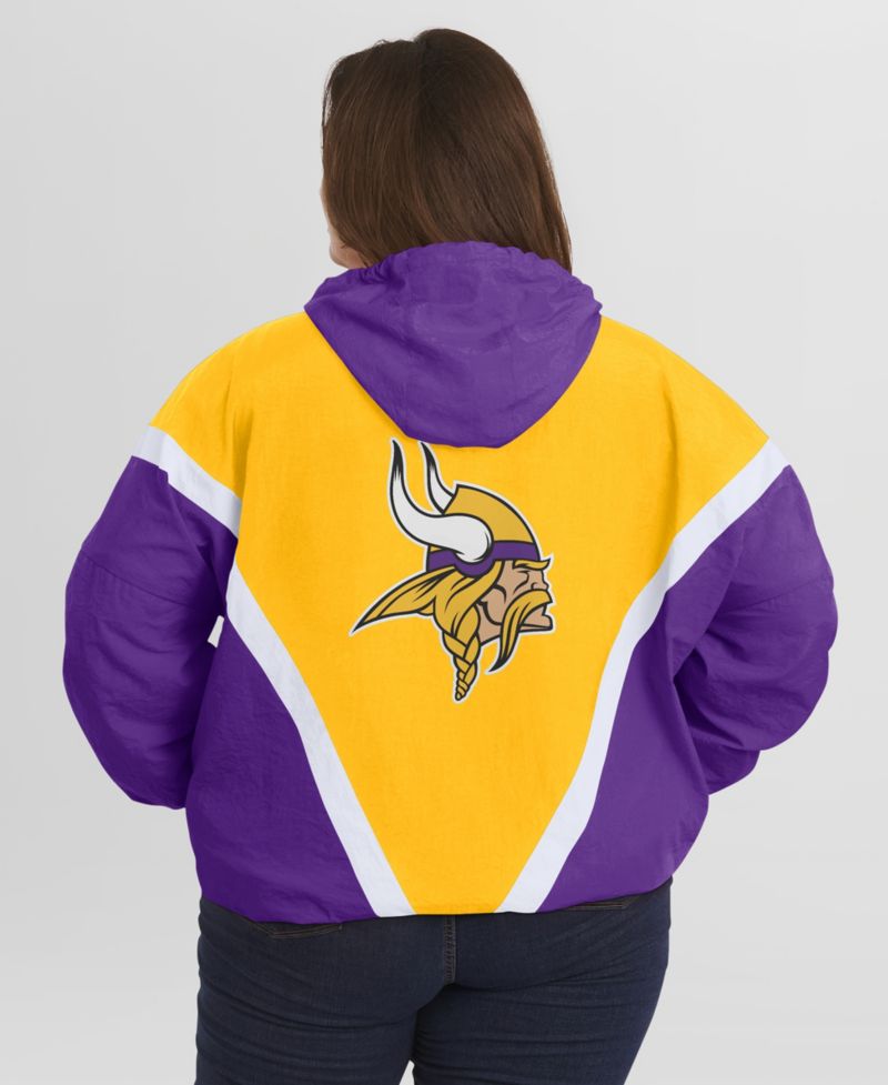 Women's Gold/Purple Minnesota Vikings Plus Size Retro Crinkle Full-Zip Hoodie Windbreaker Jacket