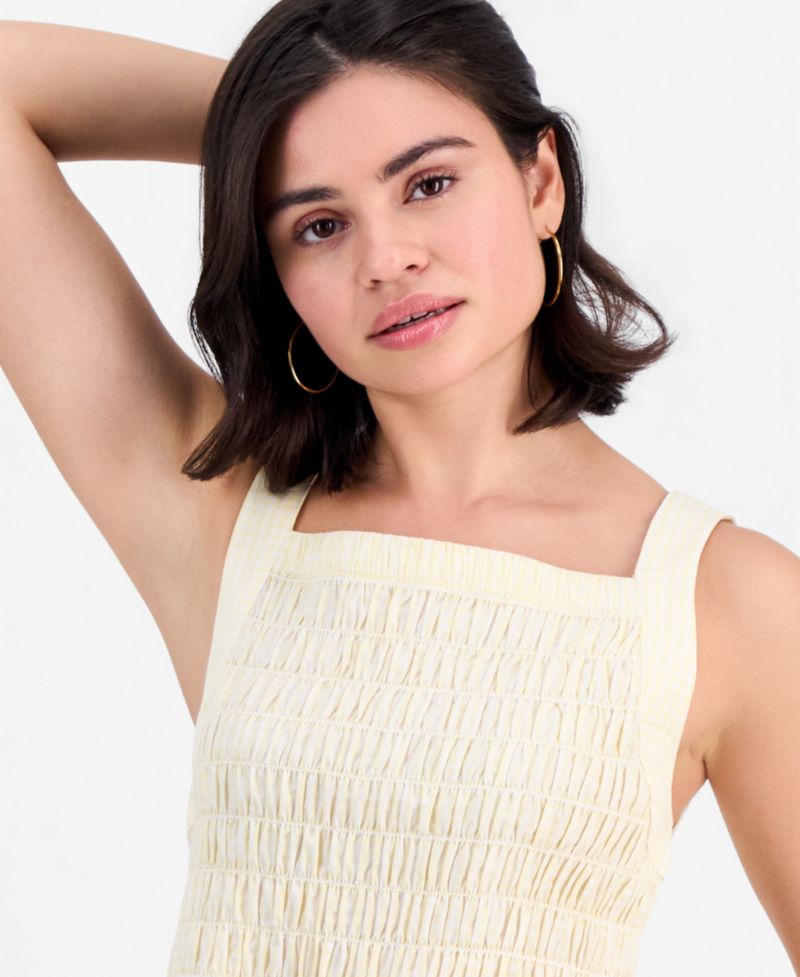 Petite Cotton Gingham Smocked Peplum Top