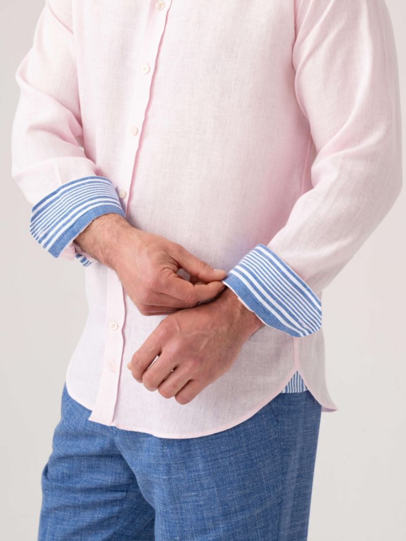 Men's Linen Band Collar Shirt