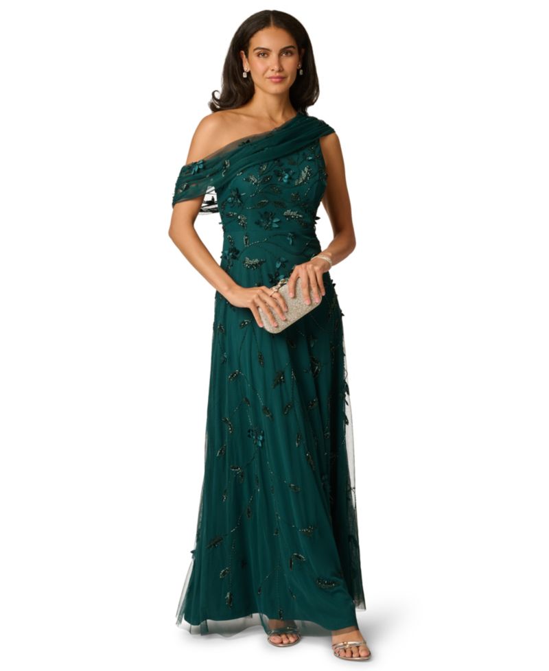 Women's One-Shoulder Beaded Gown
