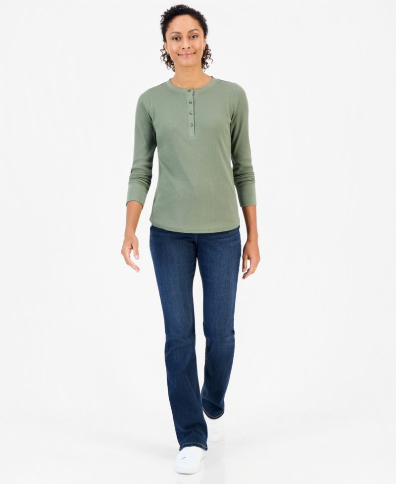 Women's Waffle-Knit Long-Sleeve Henley