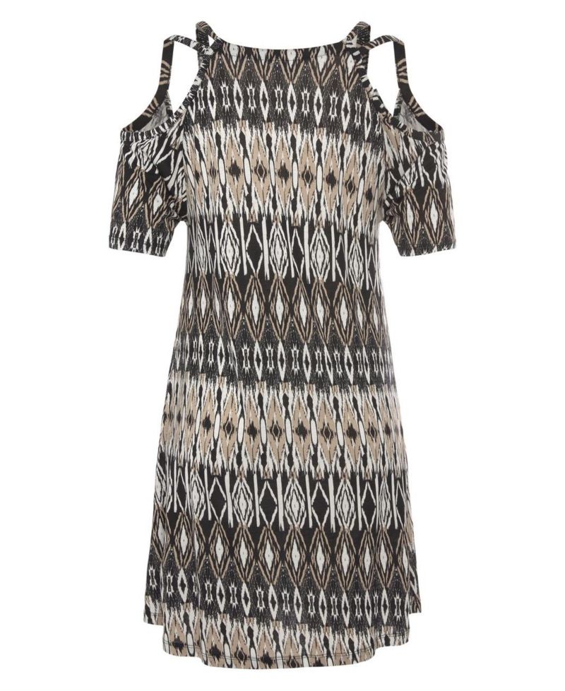 Women's Viscose Printed Cold Shoulder V-Neck Short Dress