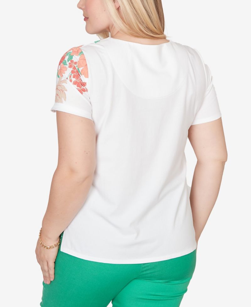 Women's Resort Living Floral Scallop Border Top