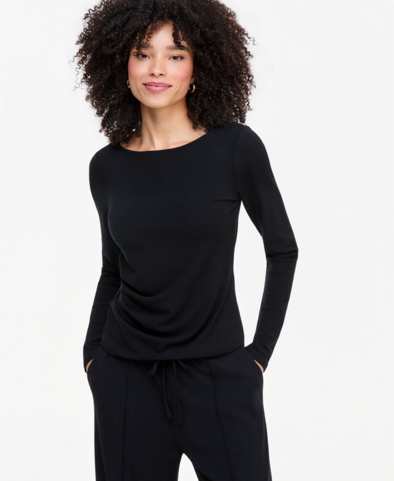 Women's Long Sleeve Rib-Knit Boat Neck Top