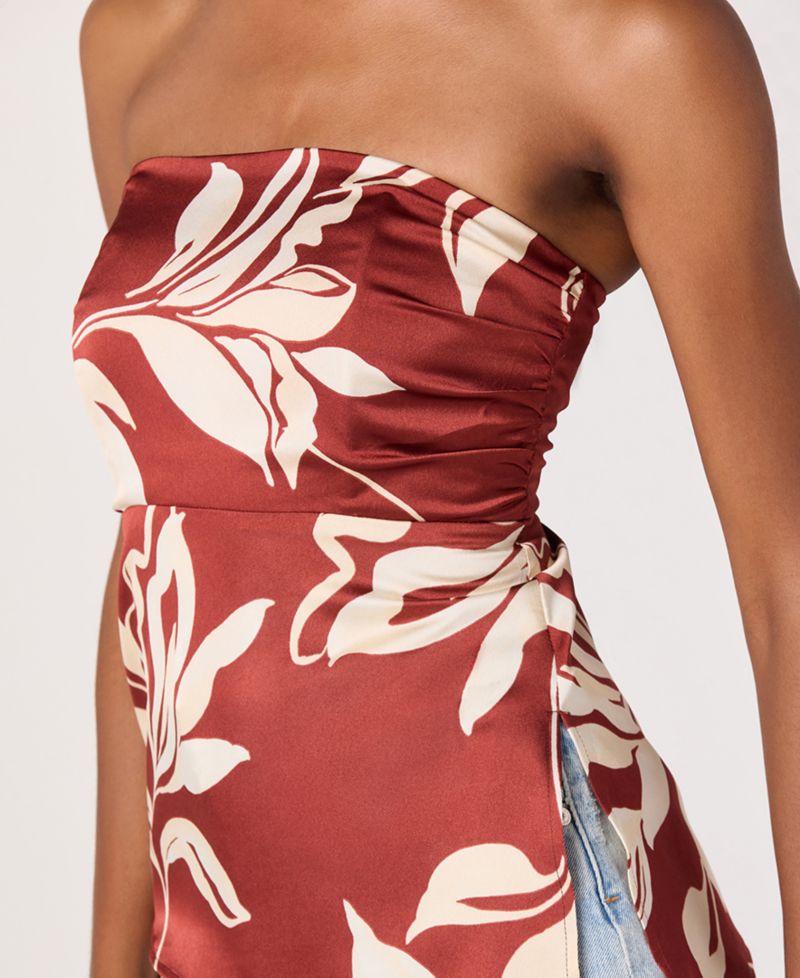 Women's Printed Asymmetric Strapless Top