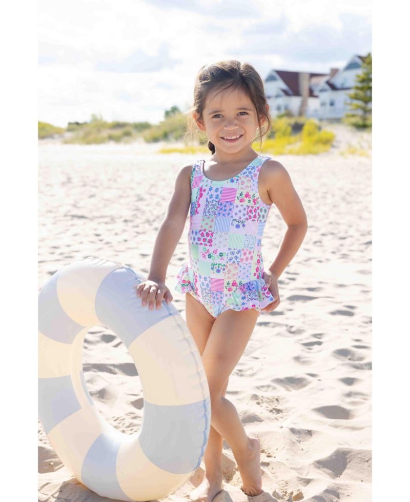 Toddler Girls Patchwork Floral Hip Ruffle Swimsuit