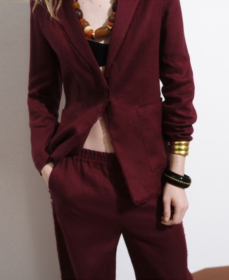 Women's Frayed Ends Linen Suit Blazer