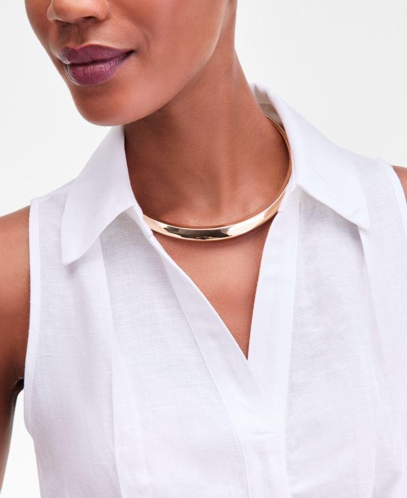 Women's Sleeveless Collared Linen Button-Down Shirt