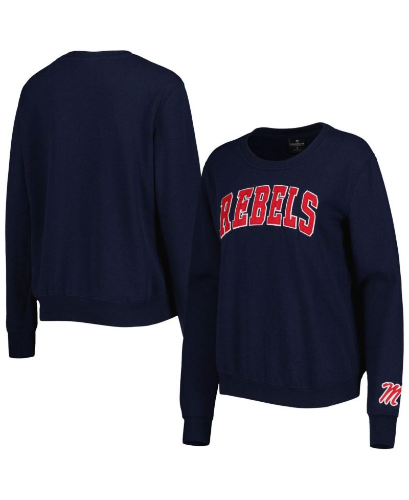 Women's Navy Ole Miss Rebels Campanile Pullover Sweatshirt