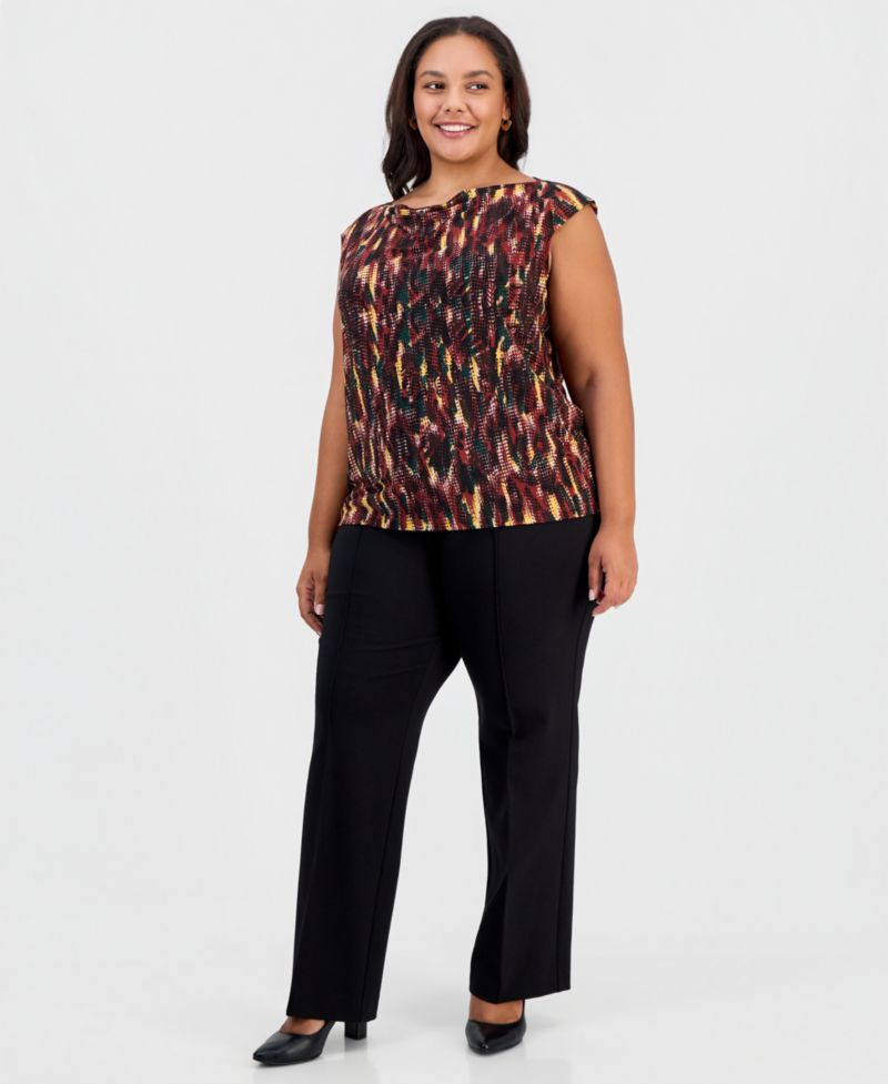 Plus Size Cowl Neck Cap Sleeve Draped Front Blouse